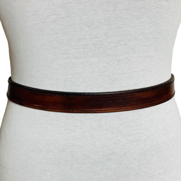 VTG Womens French Cuir Vachette Belt Skinny Southwestern Sz XL Brown Leather 90s main image 11